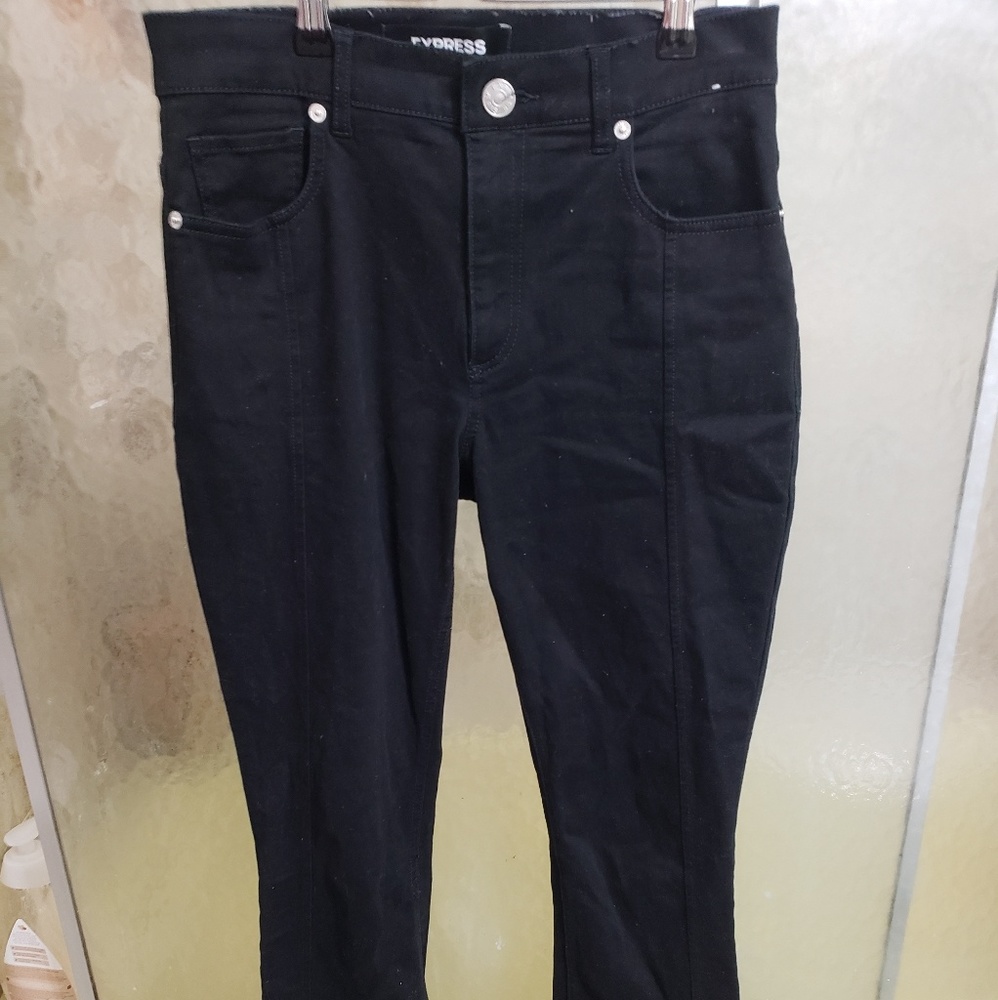 High rise black cropped flare pants